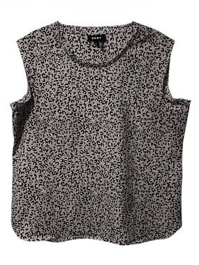 DKNY Leopard Print Sleeveless Blouse Women XL Black Taupe Workwear Top